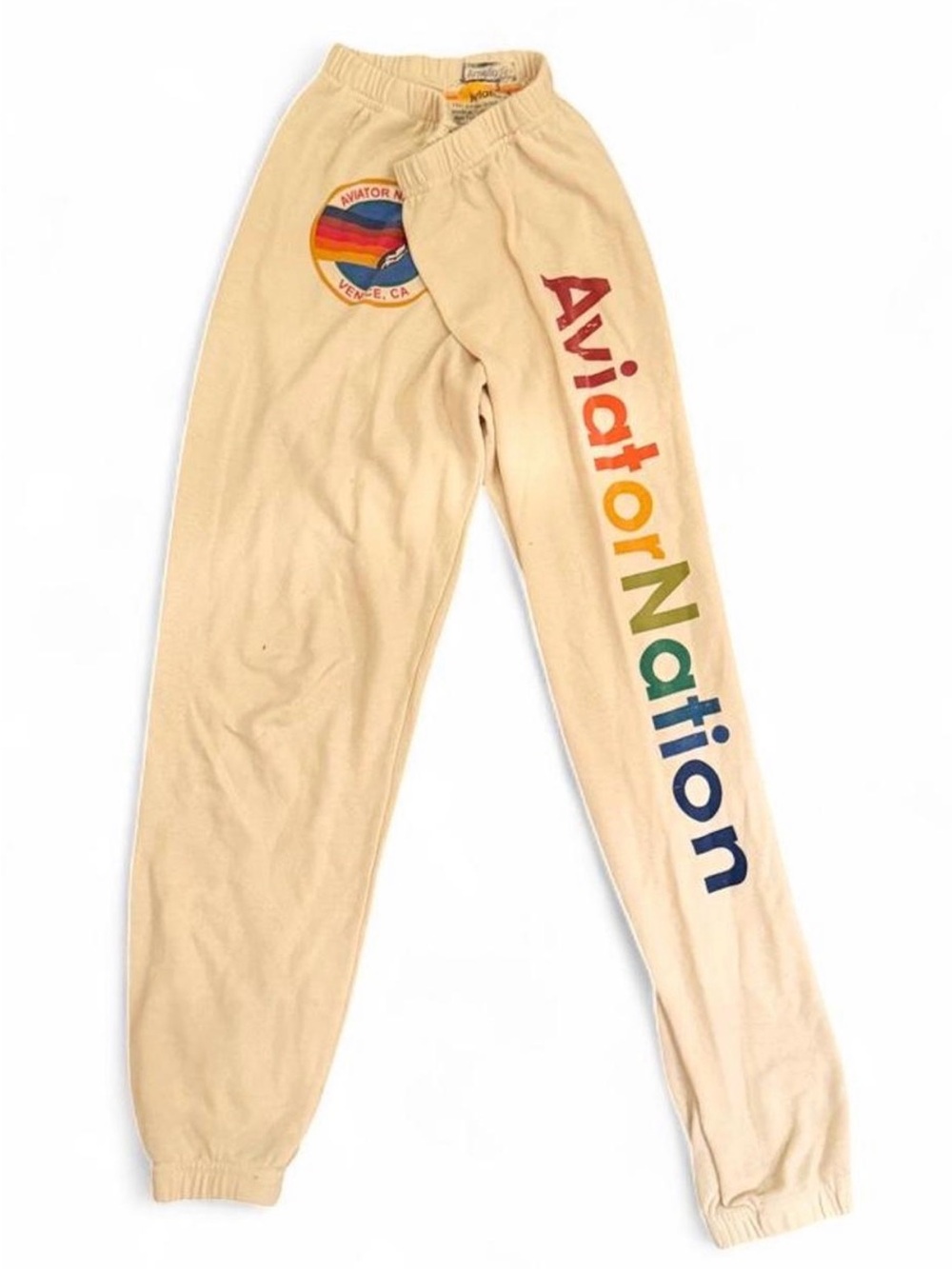 Cream Aviator Nation Sweatpants with Rainbow Text